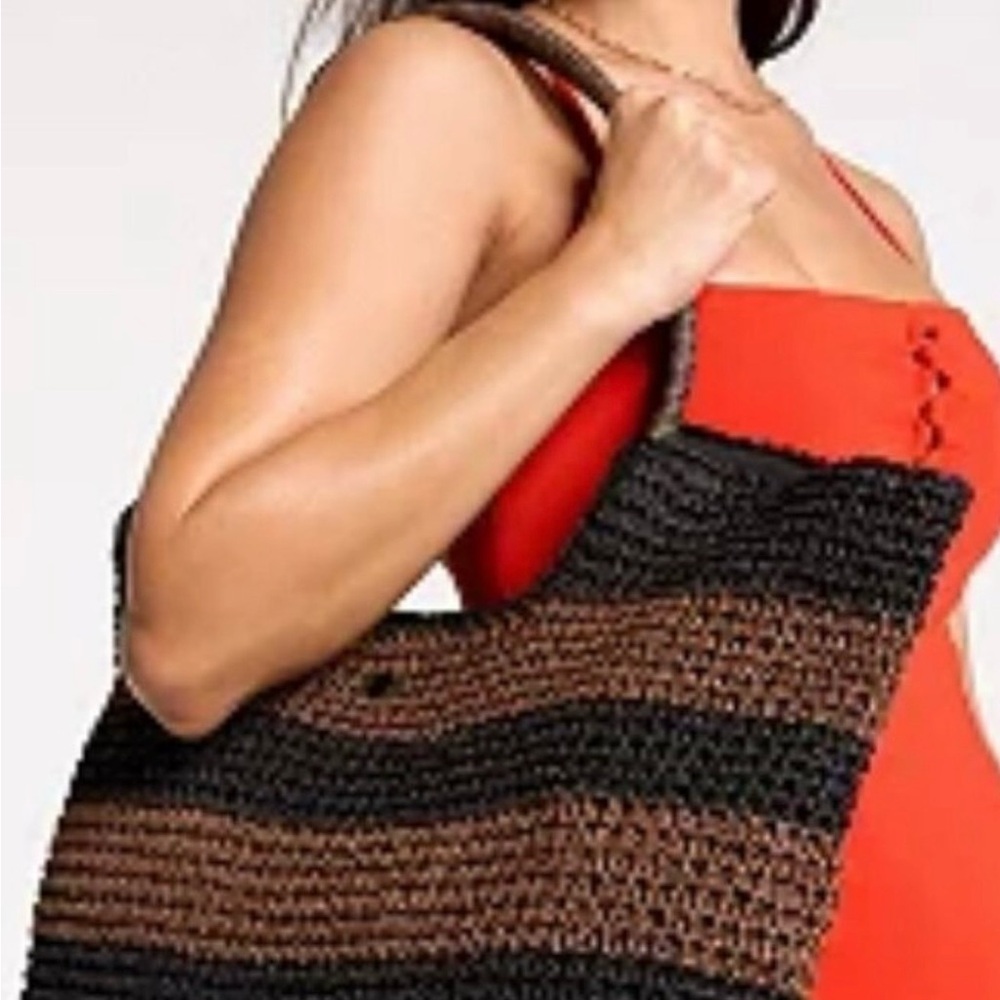 Woven Striped Tote Bag in Black and Brown